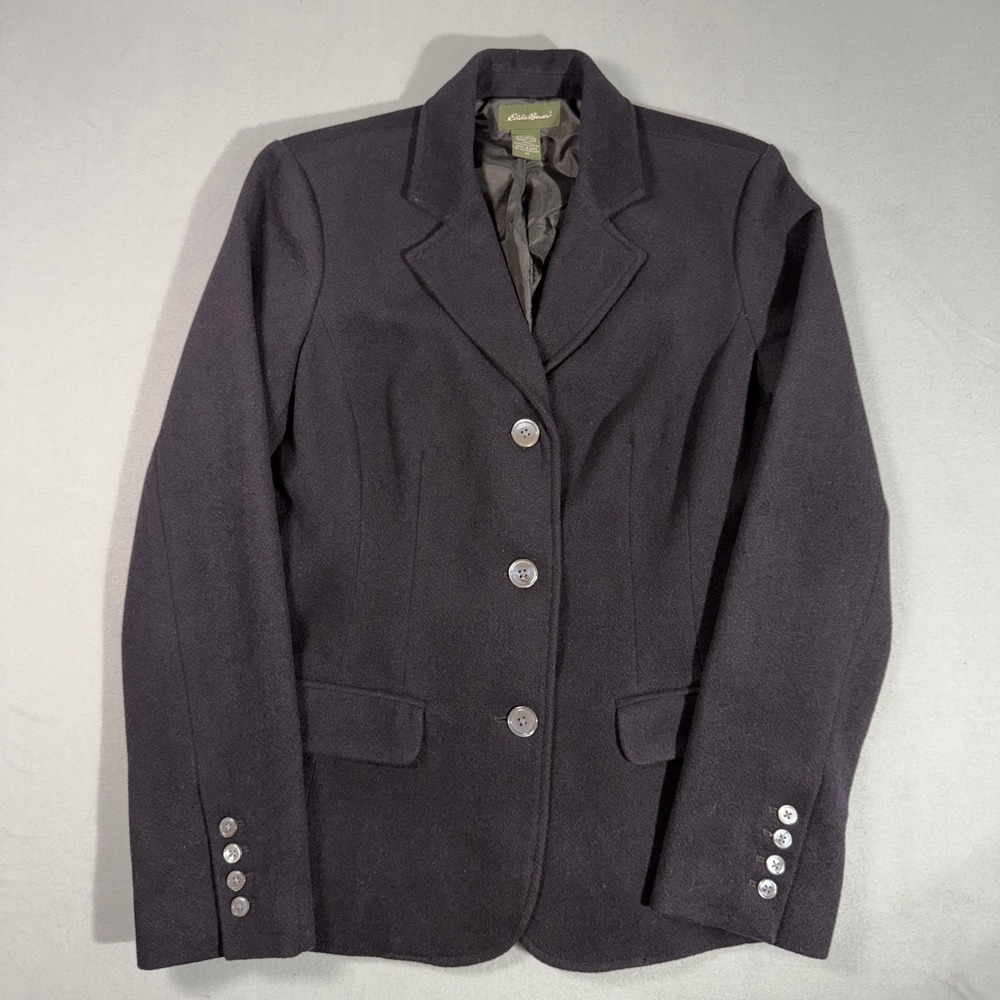 Vintage Eddie Bauer Blazer Women Medium Black Preppy Wool Angora Blend